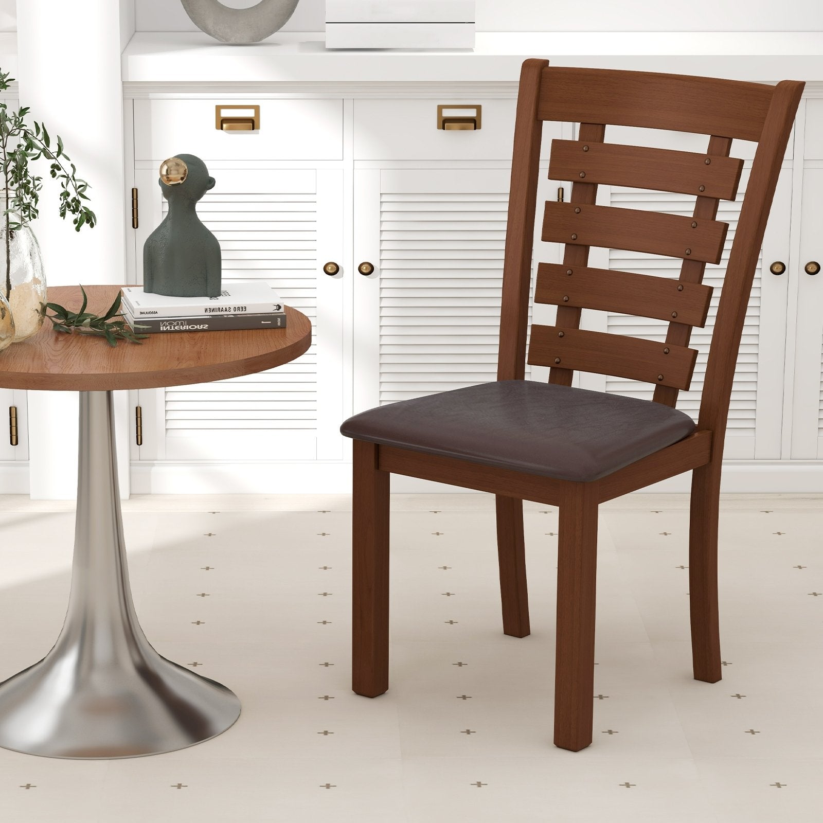 Wooden Dining Chairs Set of 2 with Upholstered Seat and Rubber Wood Frame, Brown Dining Chairs   at Gallery Canada