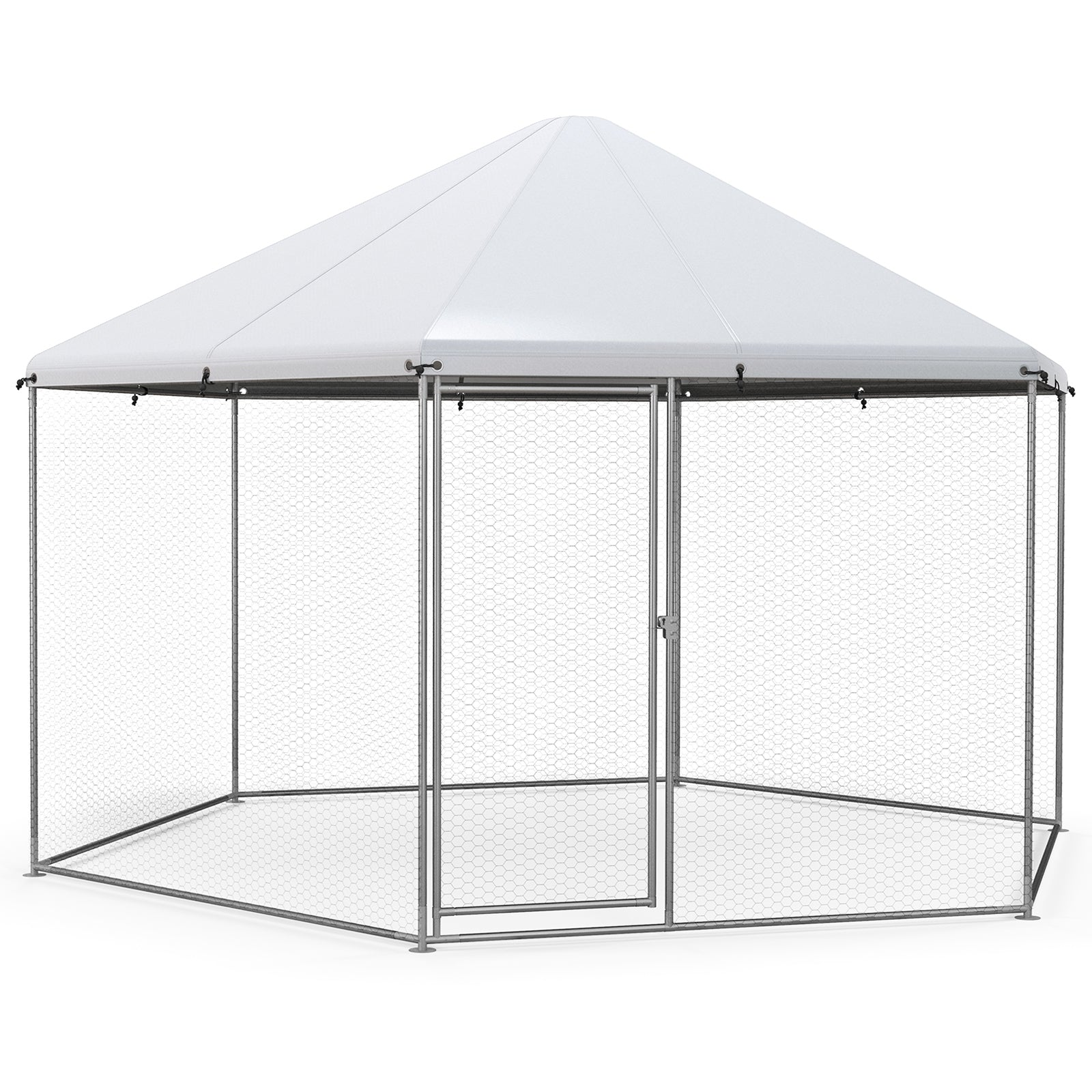 13FT Large Metal Hexagonal Chicken Coop with Wire Mesh and Lockable Door, Silver Chicken Coops at Gallery Canada