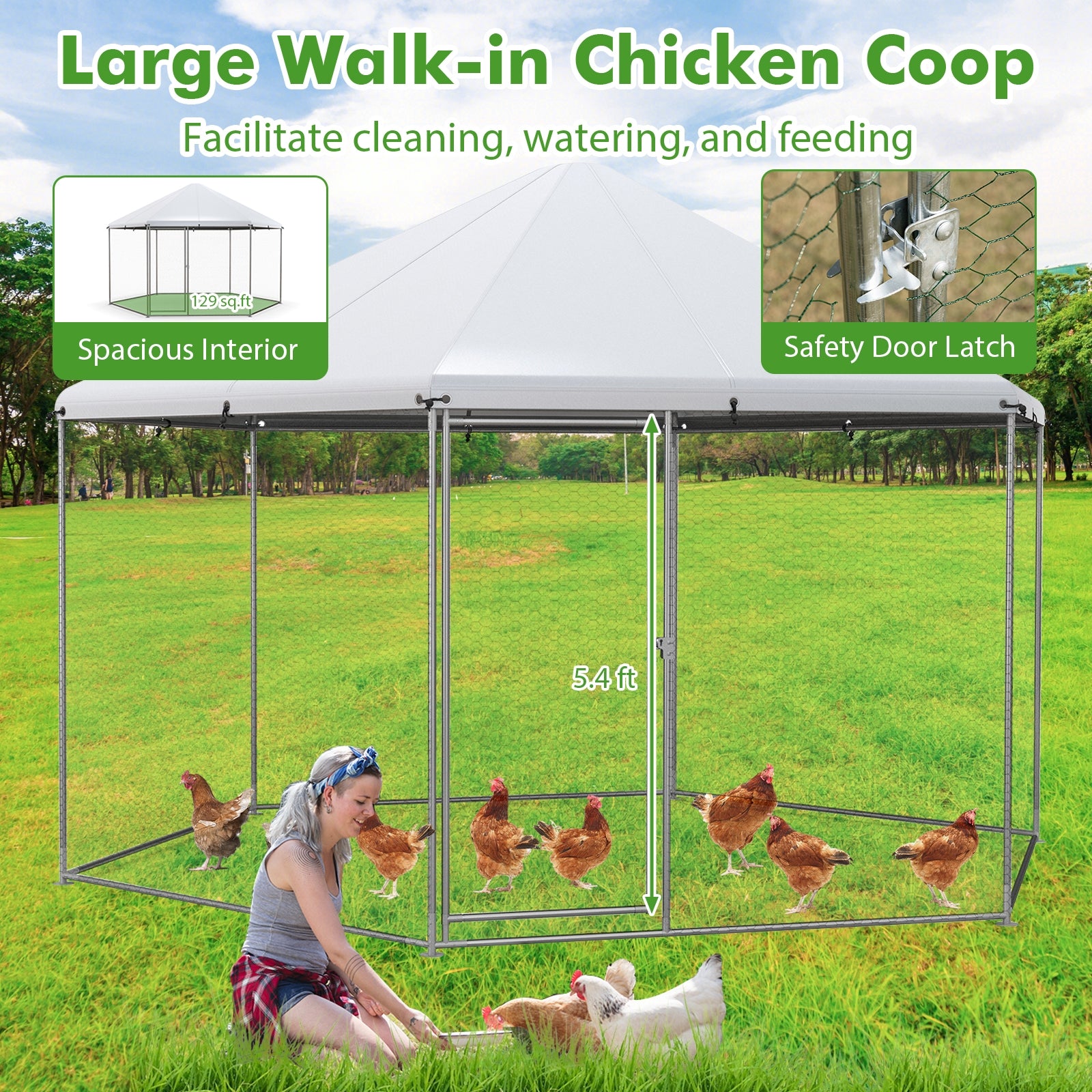 13FT Large Metal Hexagonal Chicken Coop with Wire Mesh and Lockable Door, Silver Chicken Coops at Gallery Canada
