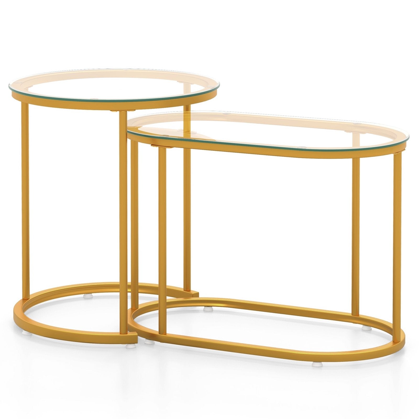 Nesting Coffee Table Set of 2 with Tempered Glass Tabletop, Golden Coffee Tables   at Gallery Canada