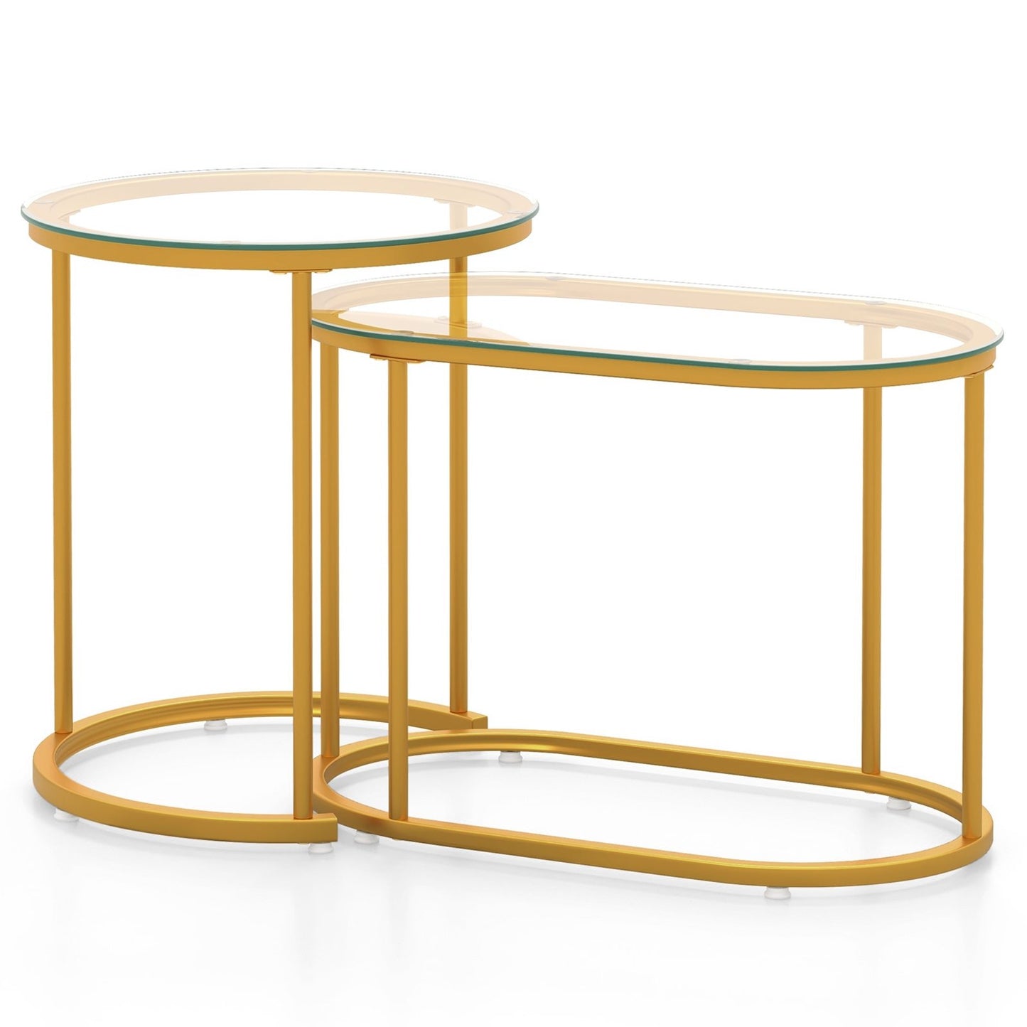 Nesting Coffee Table Set of 2 with Tempered Glass Tabletop, Golden Coffee Tables   at Gallery Canada