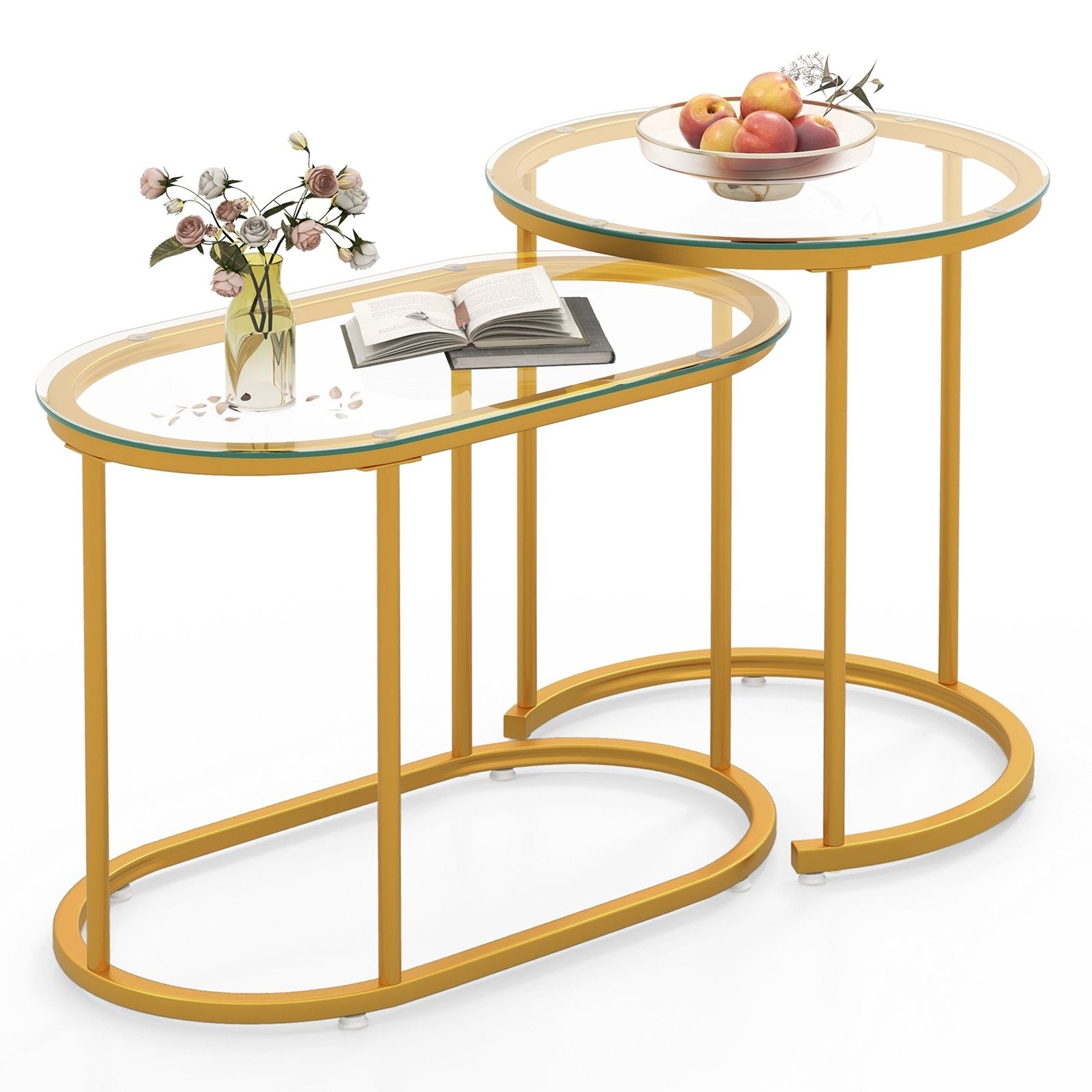 Nesting Coffee Table Set of 2 with Tempered Glass Tabletop, Golden Coffee Tables   at Gallery Canada