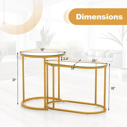 Nesting Coffee Table Set of 2 with Tempered Glass Tabletop, Golden Coffee Tables   at Gallery Canada