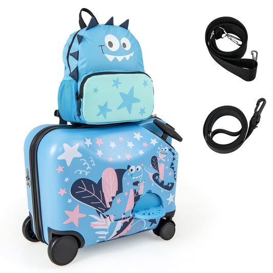 2 Pieces Kid Luggage Set with Spinner Wheels and Aluminum Handle, Blue Kids Luggage Blue  at Gallery Canada