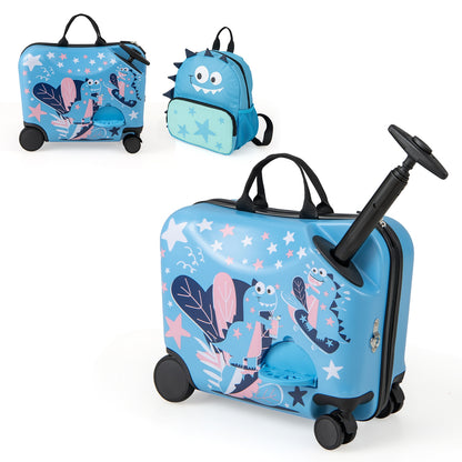 2 Pieces Kid Luggage Set with Spinner Wheels and Aluminum Handle, Blue Kids Luggage   at Gallery Canada