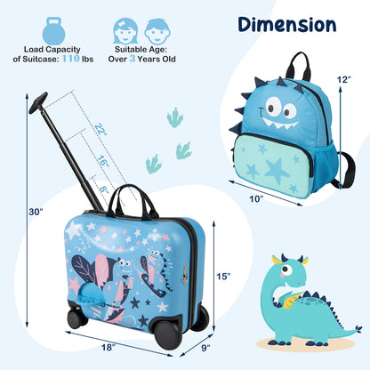 2 Pieces Kid Luggage Set with Spinner Wheels and Aluminum Handle, Blue Kids Luggage   at Gallery Canada