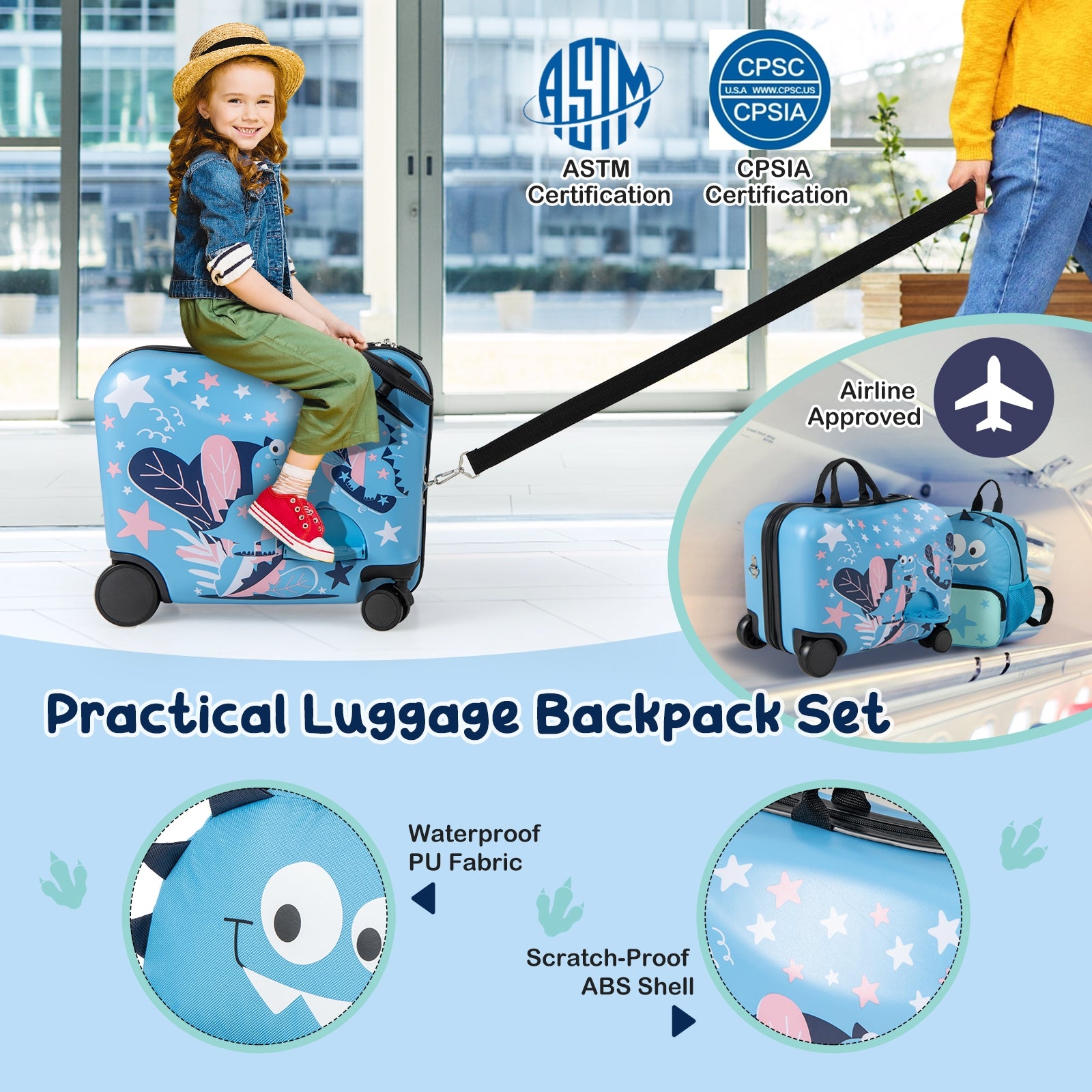 2 Pieces Kid Luggage Set with Spinner Wheels and Aluminum Handle, Blue Kids Luggage   at Gallery Canada