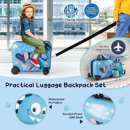 2 Pieces Kid Luggage Set with Spinner Wheels and Aluminum Handle, Blue Kids Luggage   at Gallery Canada