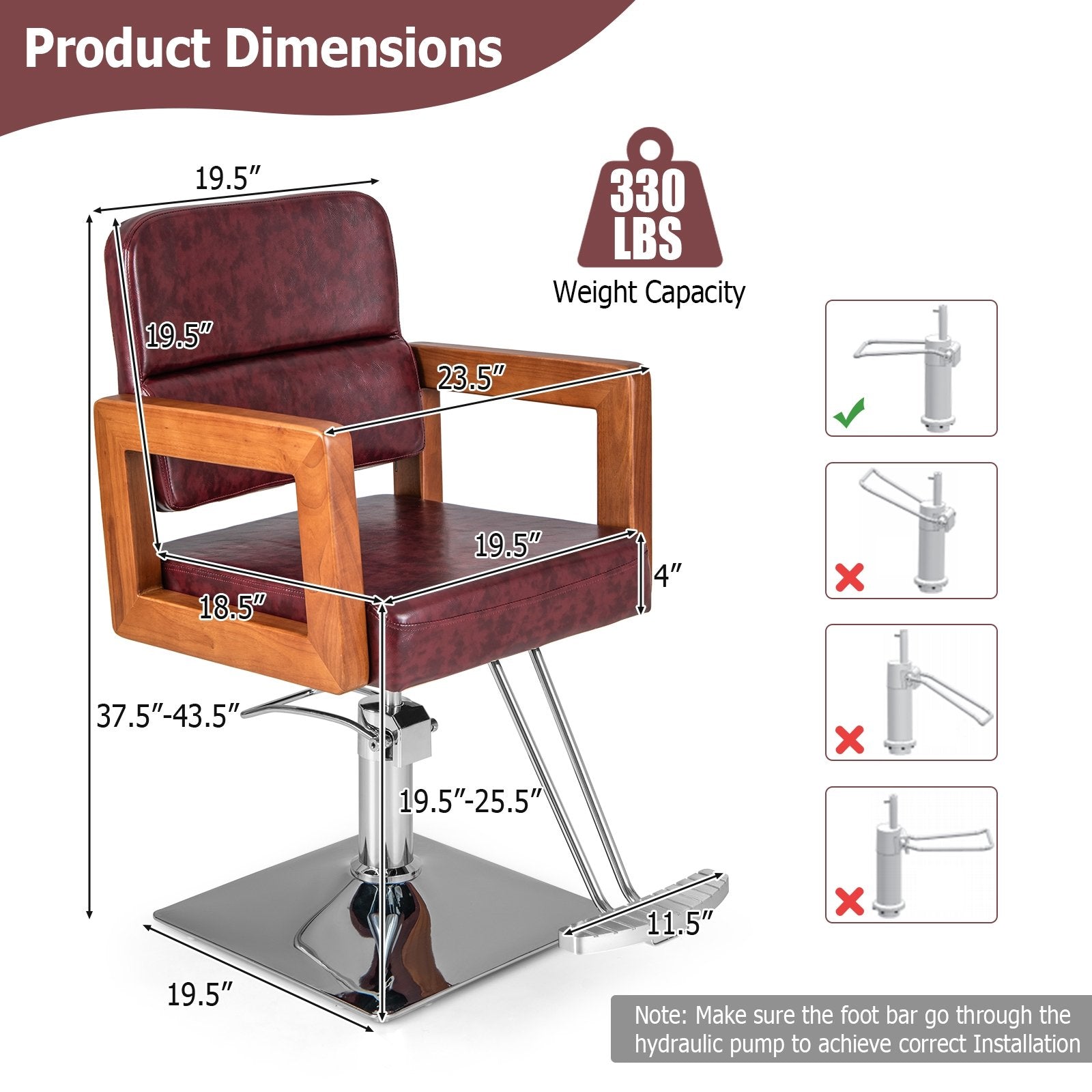 Hydraulic Barber Chair Salon Chair for Hair Stylist with 360 Degrees Swivel, Red Spa & Salon   at Gallery Canada