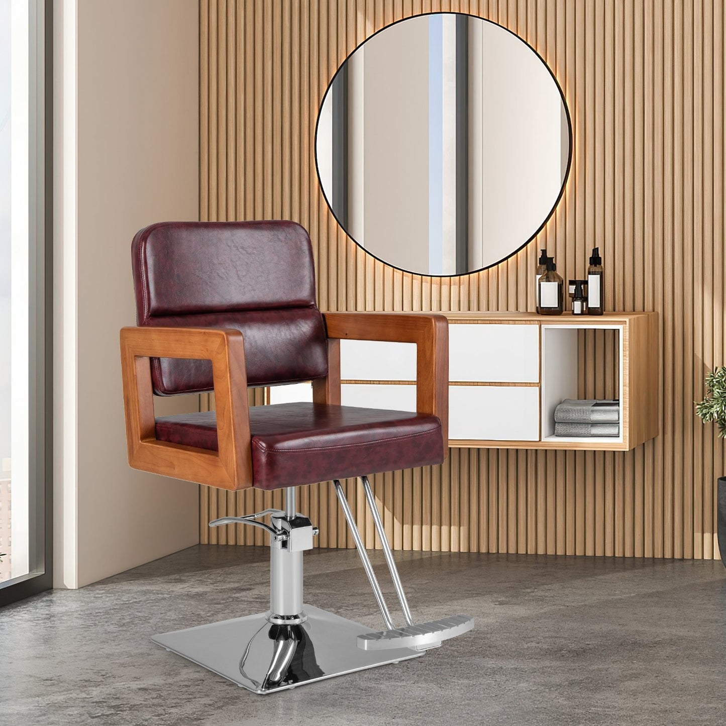 Hydraulic Barber Chair Salon Chair for Hair Stylist with 360 Degrees Swivel, Red Spa & Salon   at Gallery Canada