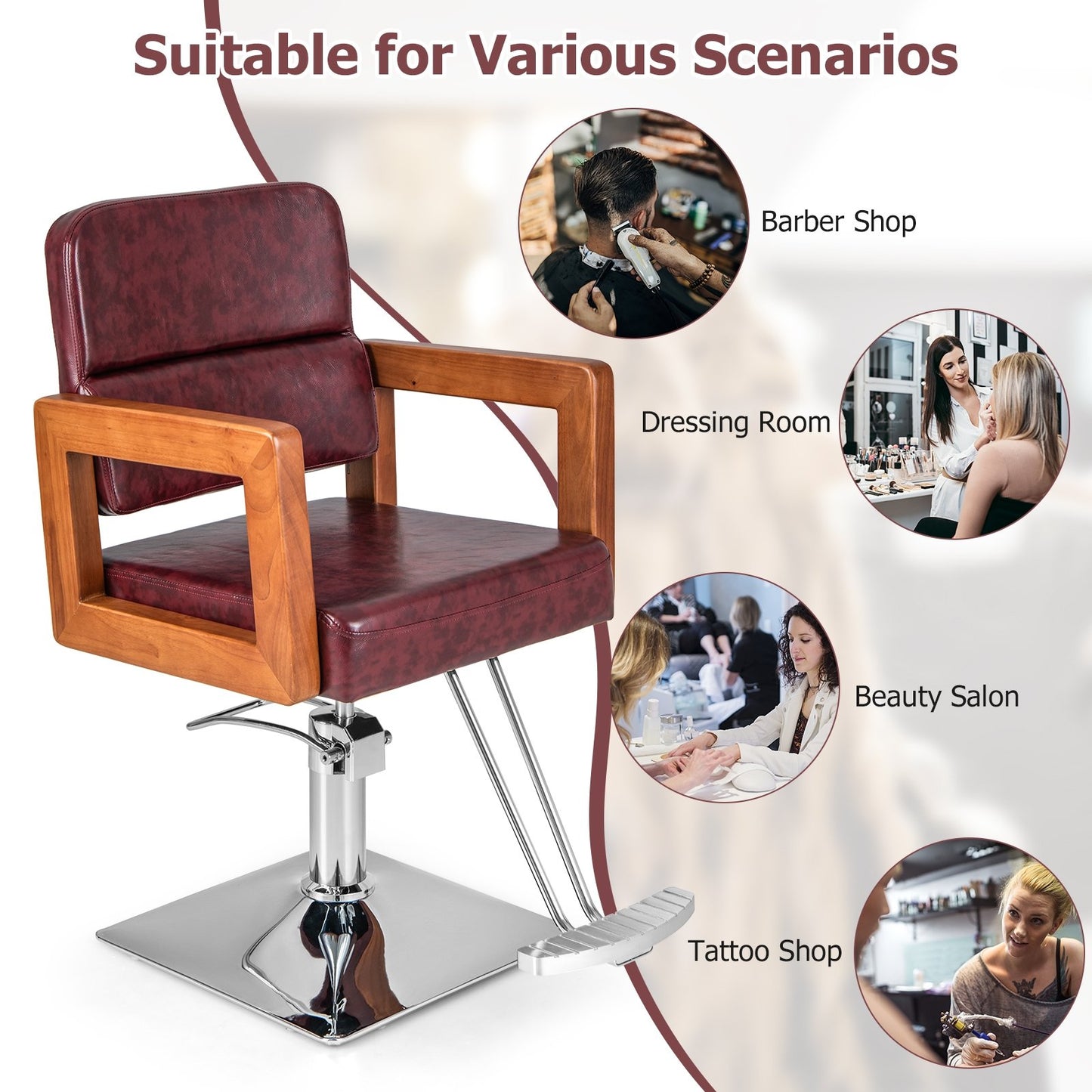 Hydraulic Barber Chair Salon Chair for Hair Stylist with 360 Degrees Swivel, Red Spa & Salon   at Gallery Canada