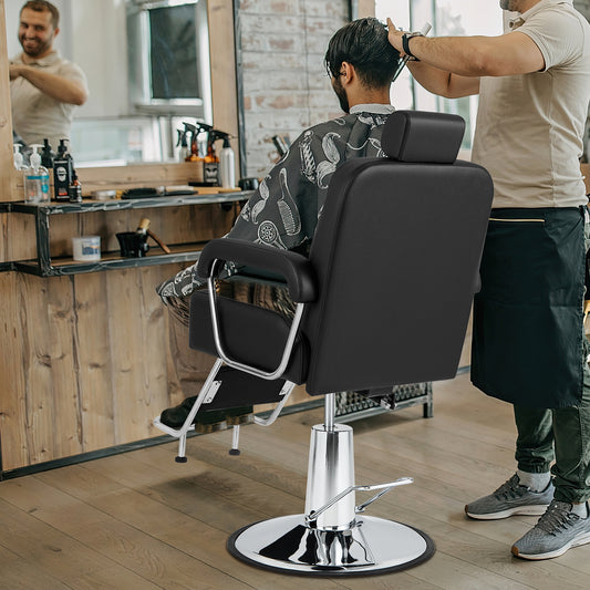 360 Degrees Swivel Salon Hydraulic Barber Chair with Adjustable Headrest and Reclining Backrest, Black - Gallery Canada