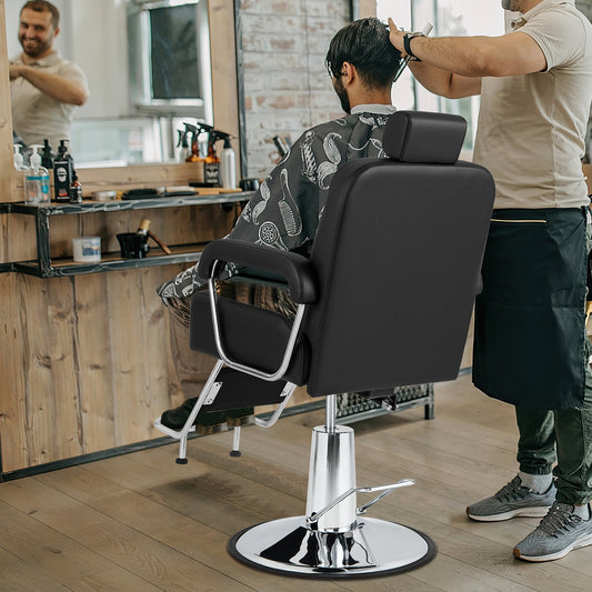 360 Degrees Swivel Salon Hydraulic Barber Chair with Adjustable Headrest and Reclining Backrest, Black Spa & Salon Black  at Gallery Canada