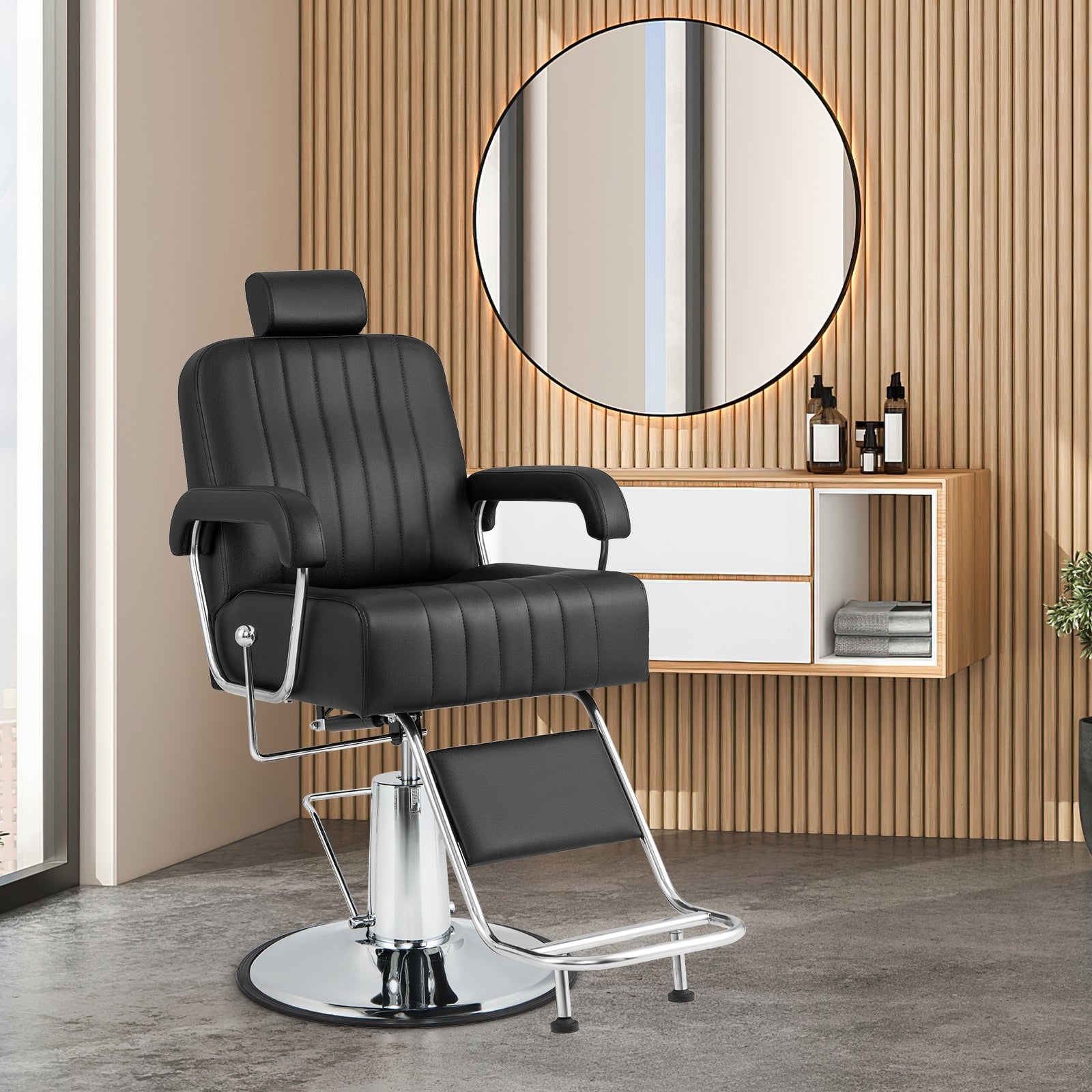 360 Degrees Swivel Salon Hydraulic Barber Chair with Adjustable Headrest and Reclining Backrest, Black Spa & Salon   at Gallery Canada