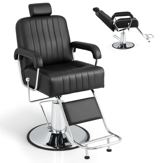 360 Degrees Swivel Salon Hydraulic Barber Chair with Adjustable Headrest and Reclining Backrest, Black - Gallery Canada
