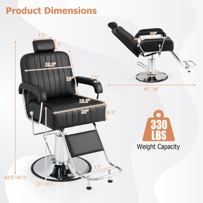 360 Degrees Swivel Salon Hydraulic Barber Chair with Adjustable Headrest and Reclining Backrest, Black Spa & Salon   at Gallery Canada