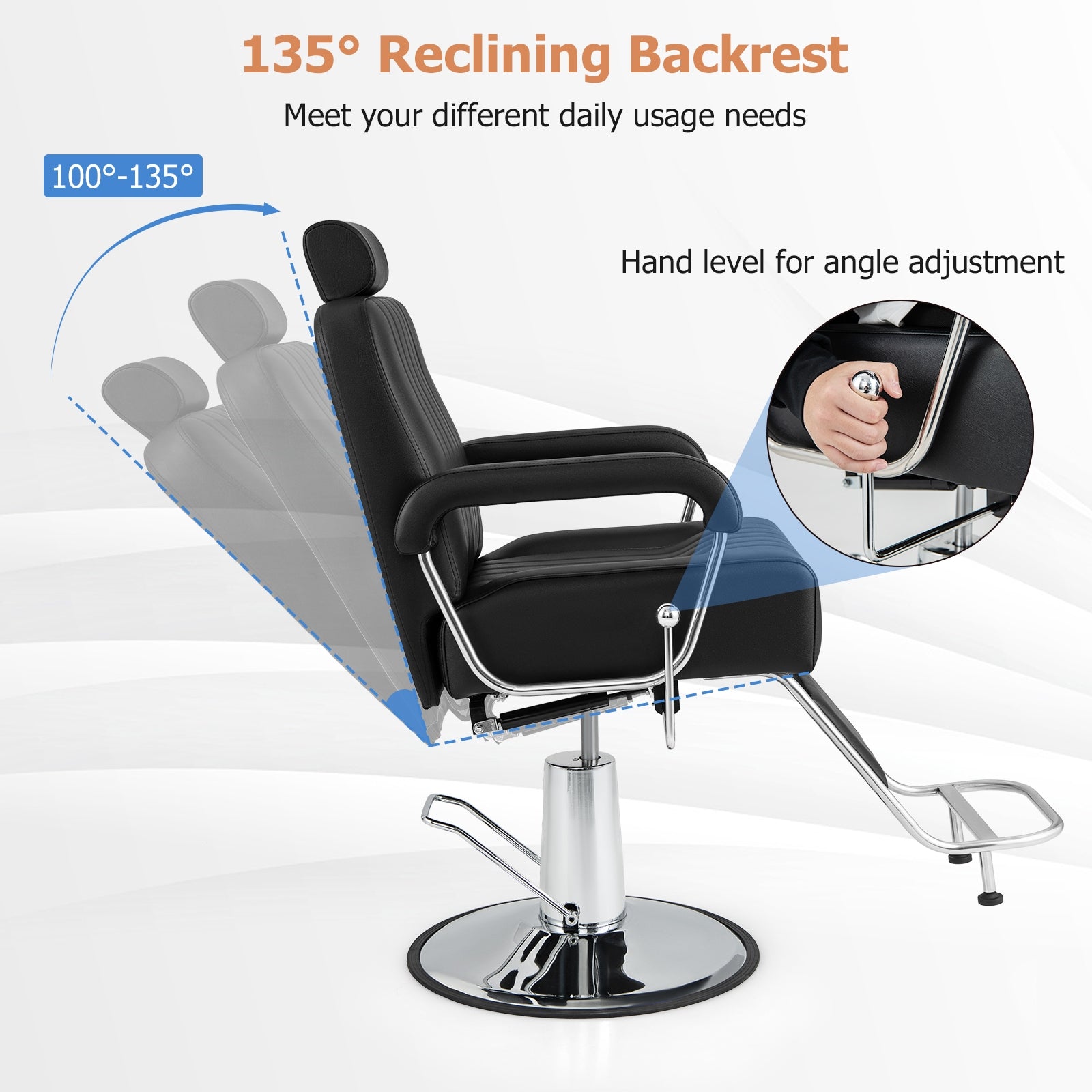 360 Degrees Swivel Salon Hydraulic Barber Chair with Adjustable Headrest and Reclining Backrest, Black Spa & Salon   at Gallery Canada