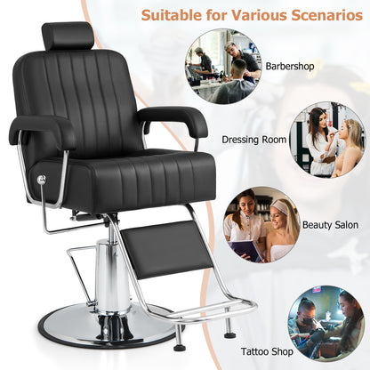 360 Degrees Swivel Salon Hydraulic Barber Chair with Adjustable Headrest and Reclining Backrest, Black Spa & Salon   at Gallery Canada