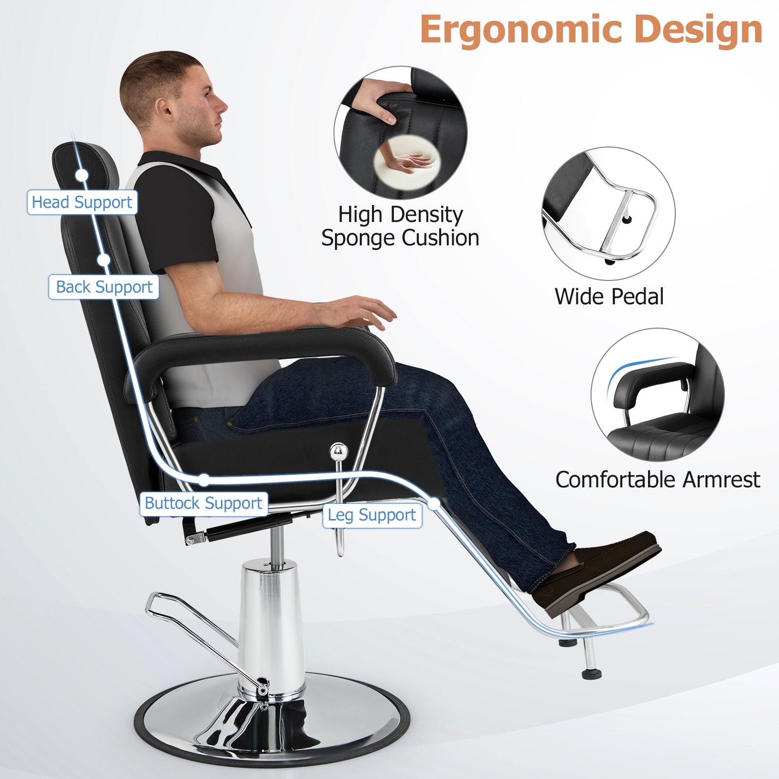 360 Degrees Swivel Salon Hydraulic Barber Chair with Adjustable Headrest and Reclining Backrest, Black Spa & Salon   at Gallery Canada