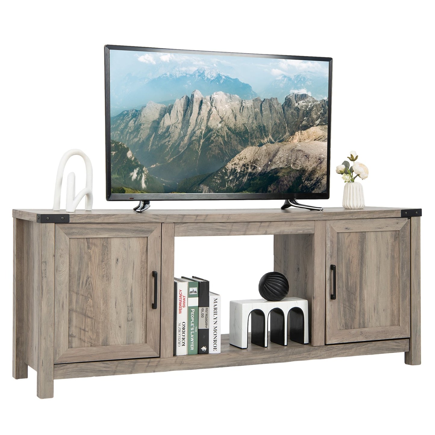 Electric Fireplace TV Stand with Storage Cabinets for TVs up to 70 Inch, Natural Entertainment Centers & TV Stands   at Gallery Canada