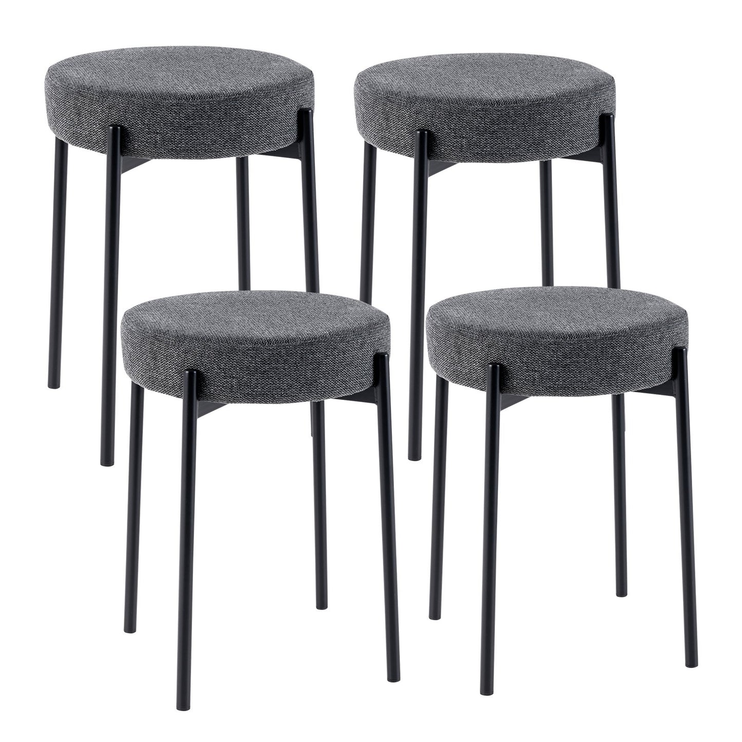 Bar Stools Set of 4 Upholstered Kitchen Stools with Foot Pads, Dark Gray Bar Stools   at Gallery Canada