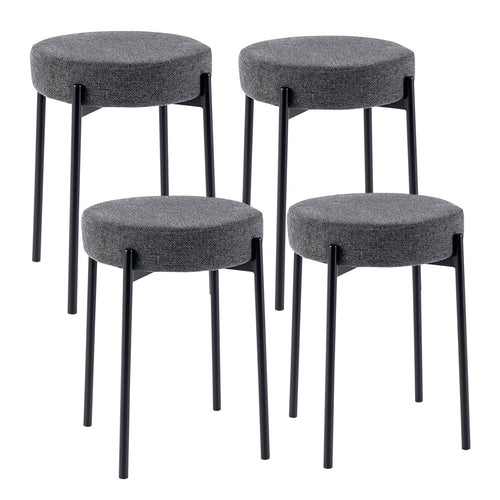 Bar Stools Set of 4 Upholstered Kitchen Stools with Foot Pads, Dark Gray