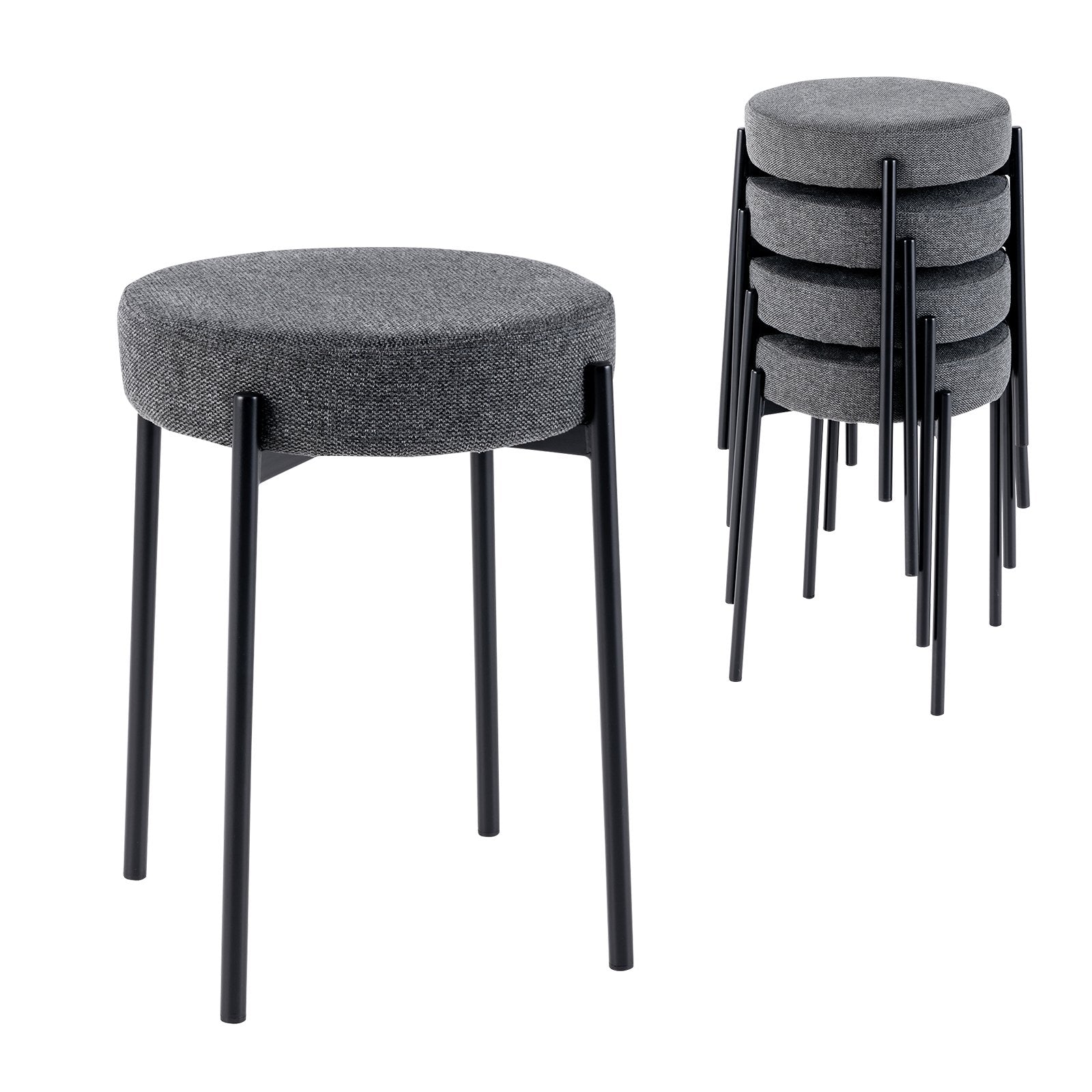 Bar Stools Set of 4 Upholstered Kitchen Stools with Foot Pads, Dark Gray Bar Stools   at Gallery Canada