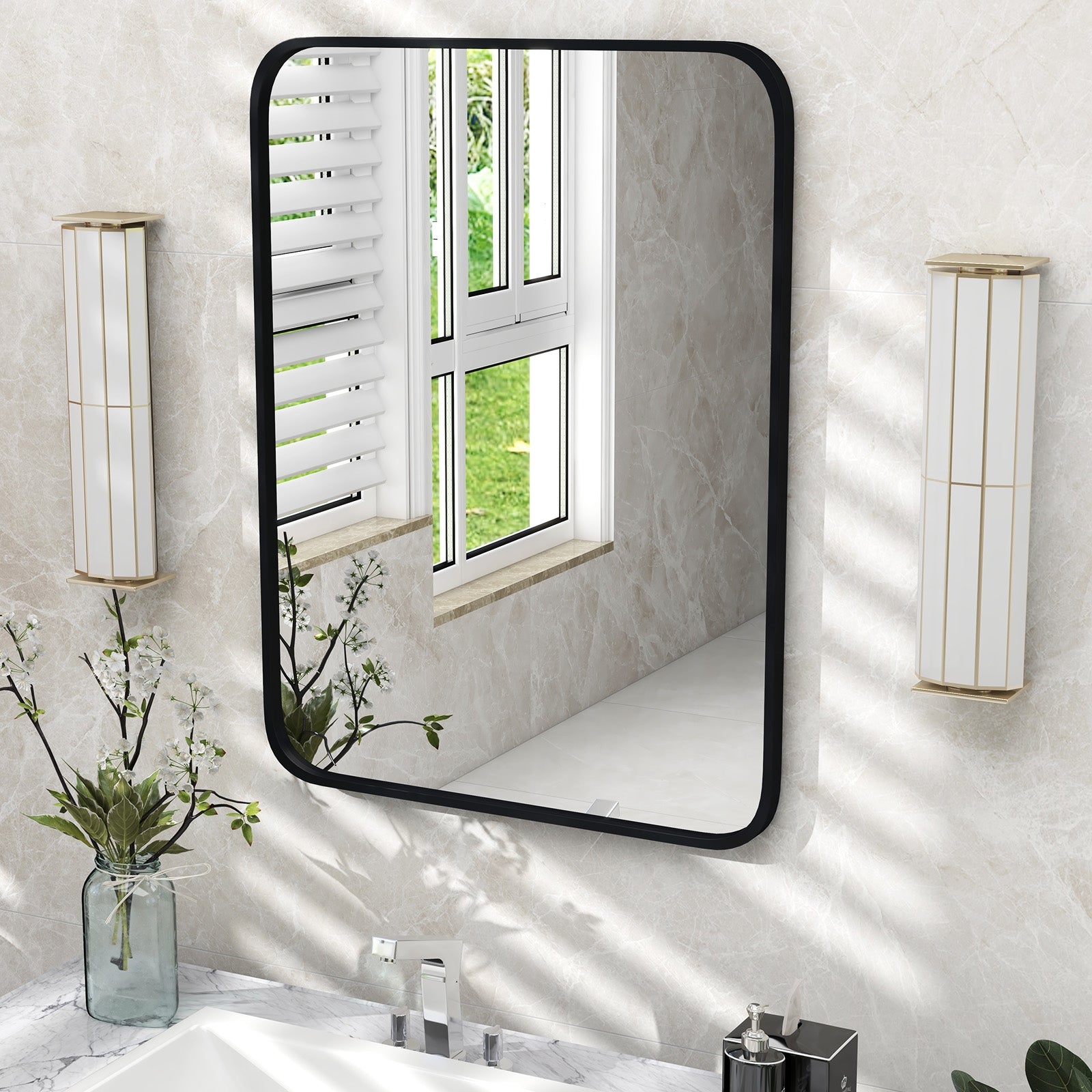 24 x 32 Inch Minimalist Wall Mounted Rectangle Mirror, Black Wall Mirrors at Gallery Canada