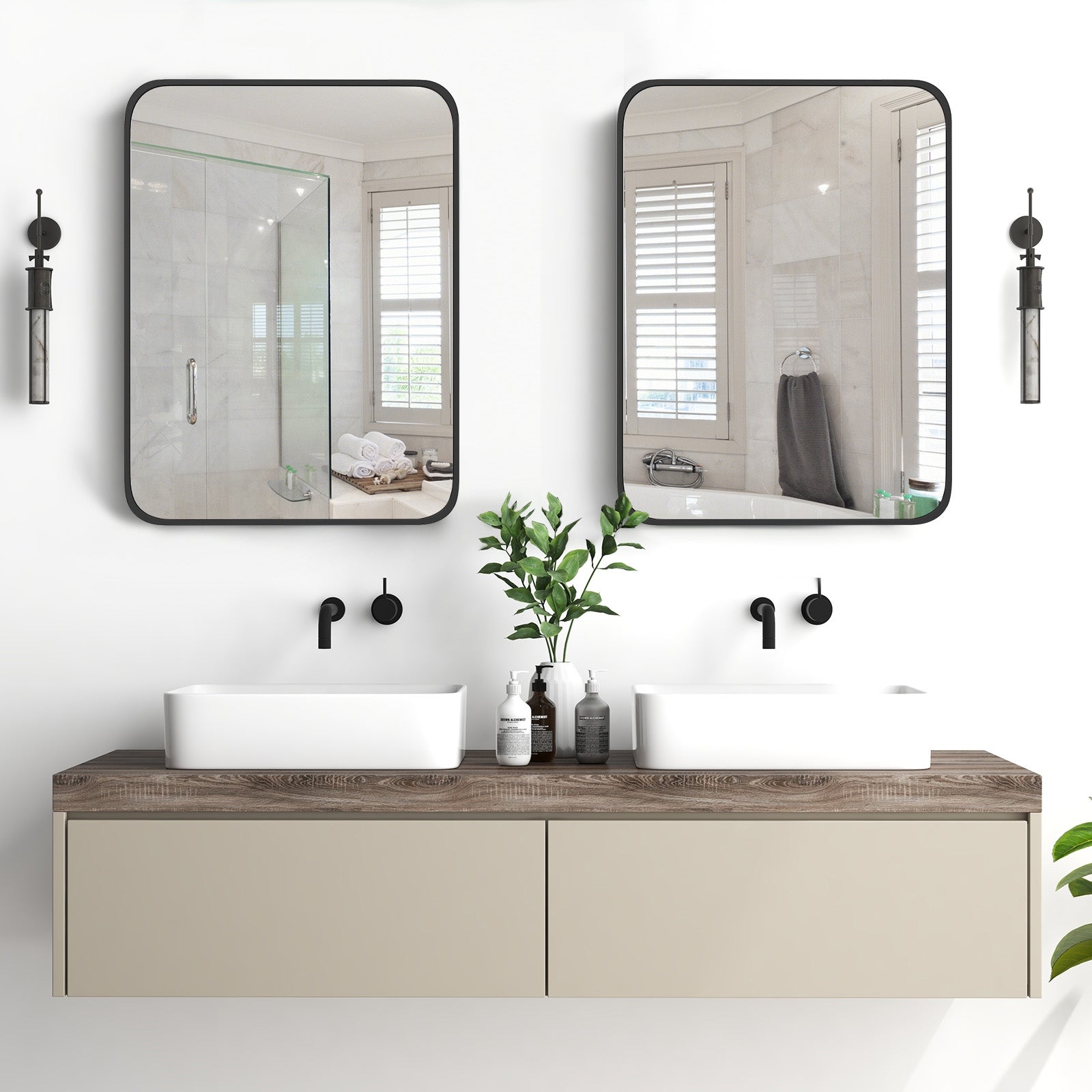 24 x 32 Inch Minimalist Wall Mounted Rectangle Mirror, Black Wall Mirrors at Gallery Canada