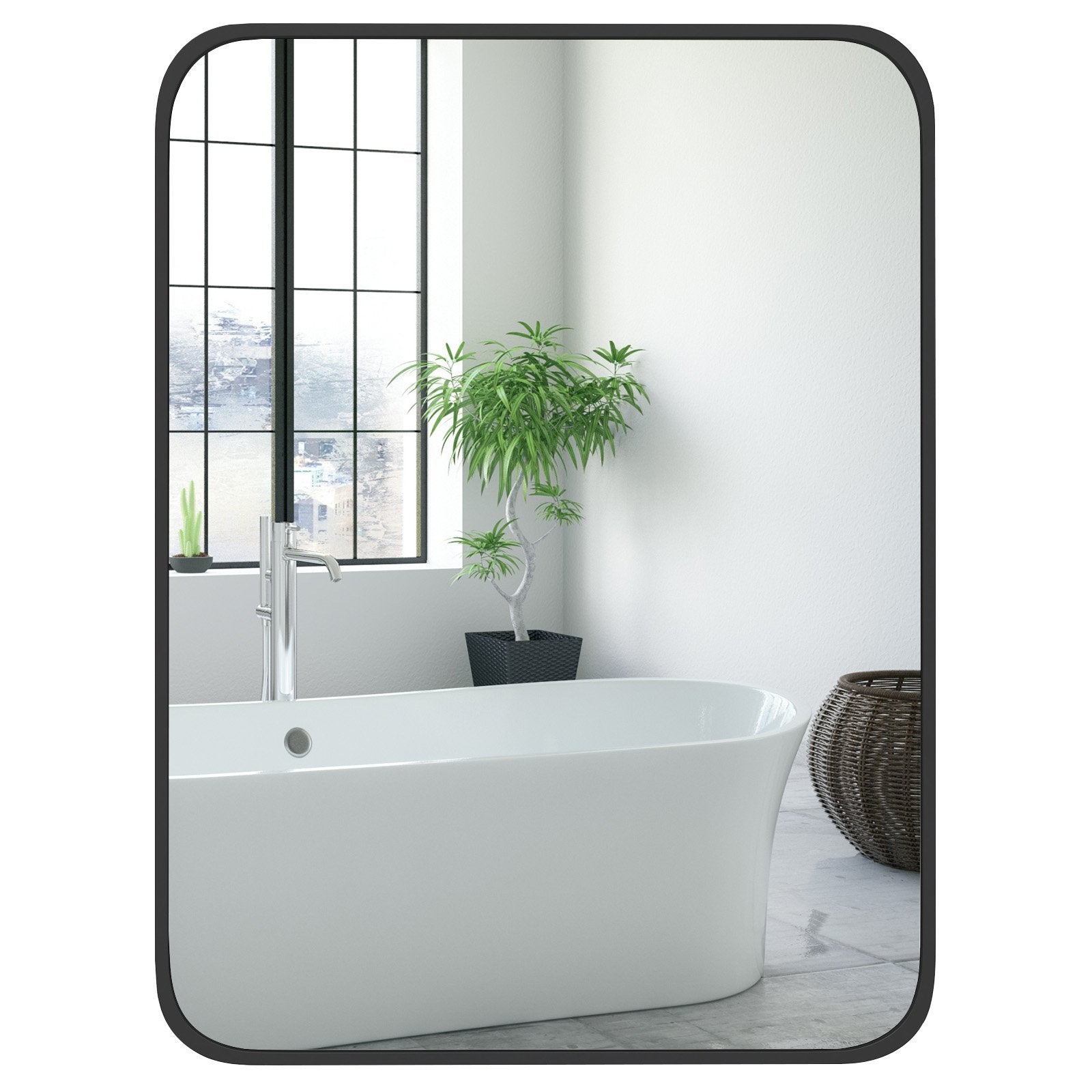 24 x 32 Inch Minimalist Wall Mounted Rectangle Mirror, Black Wall Mirrors Black at Gallery Canada