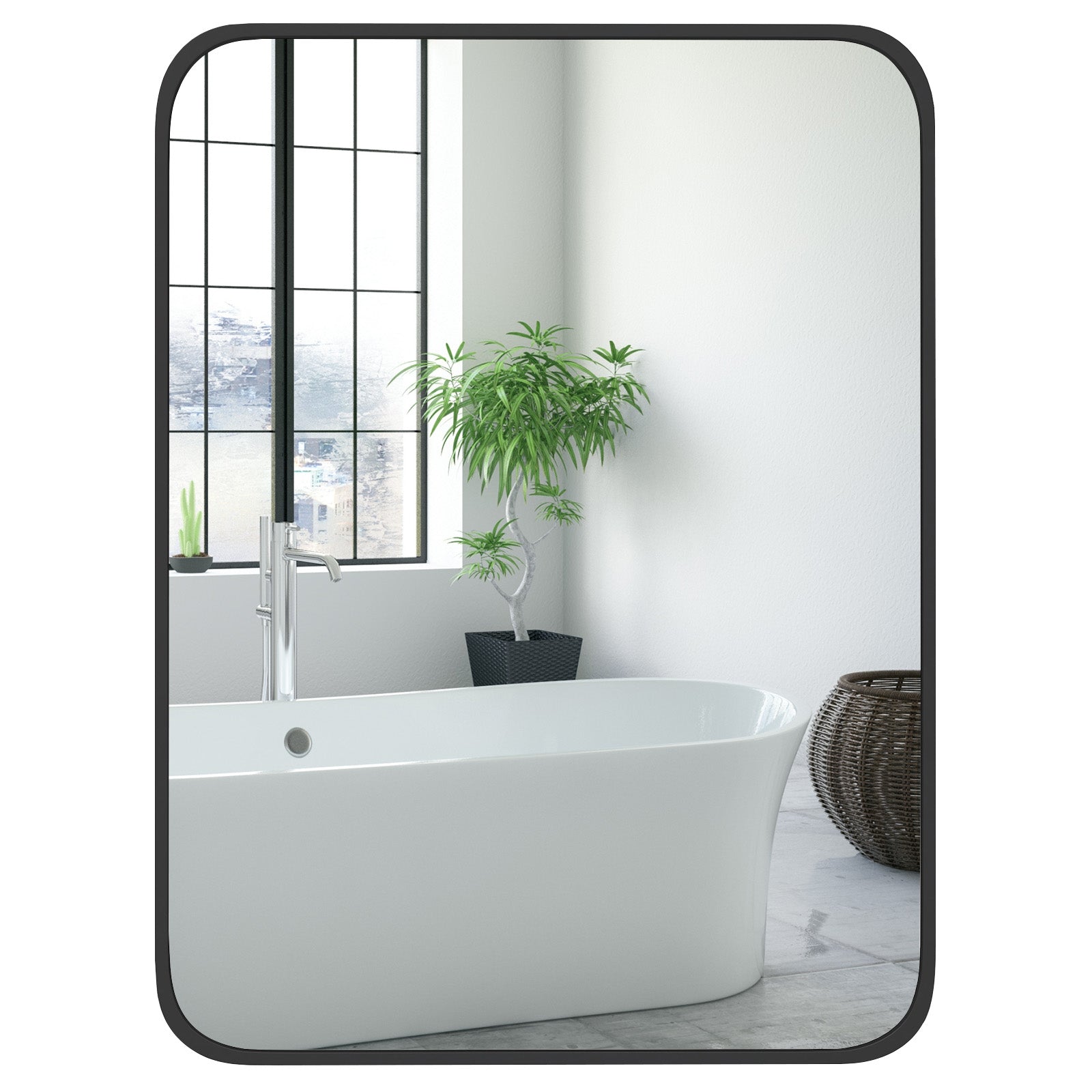 24 x 32 Inch Minimalist Wall Mounted Rectangle Mirror, Black Wall Mirrors at Gallery Canada