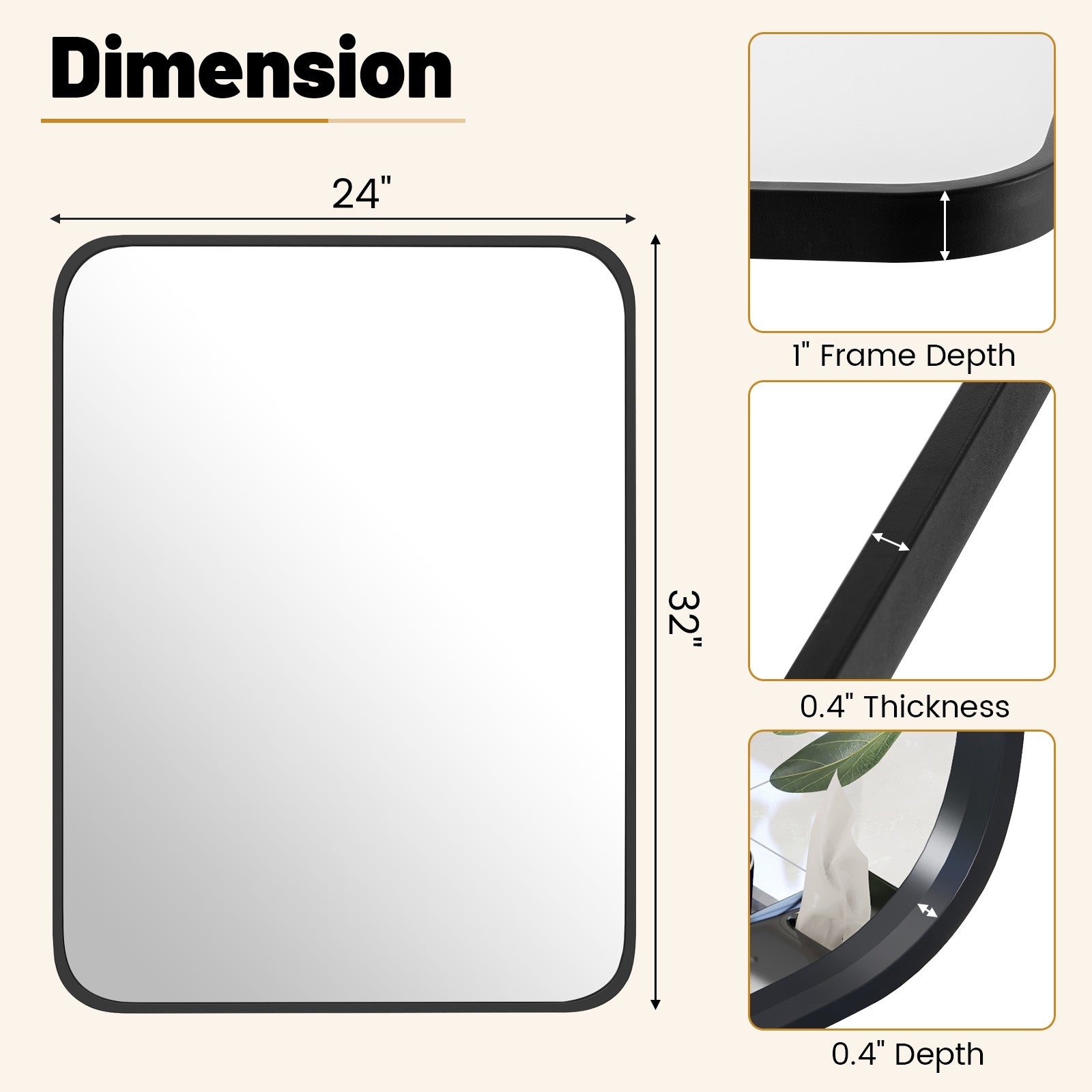24 x 32 Inch Minimalist Wall Mounted Rectangle Mirror, Black Wall Mirrors at Gallery Canada