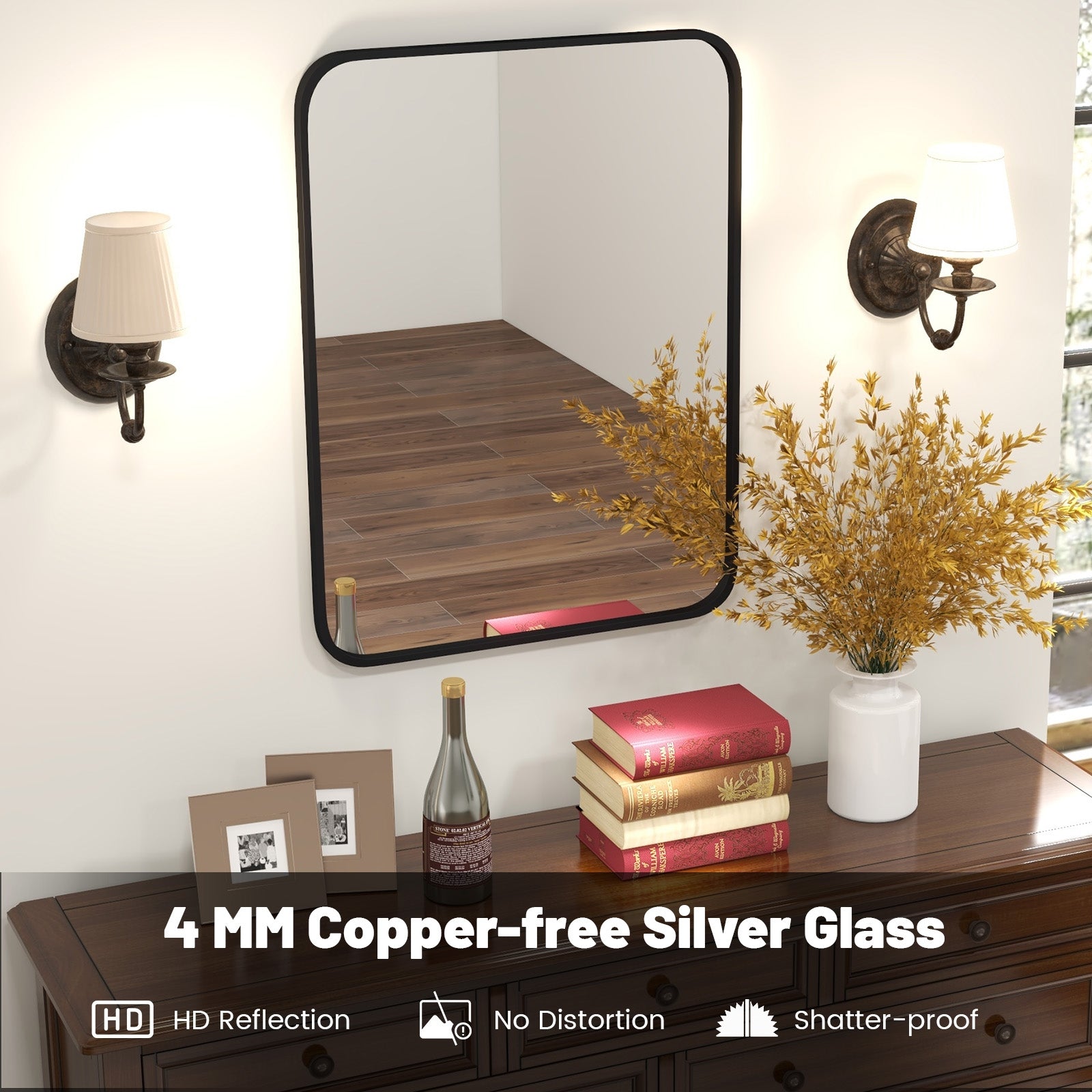 24 x 32 Inch Minimalist Wall Mounted Rectangle Mirror, Black Wall Mirrors at Gallery Canada