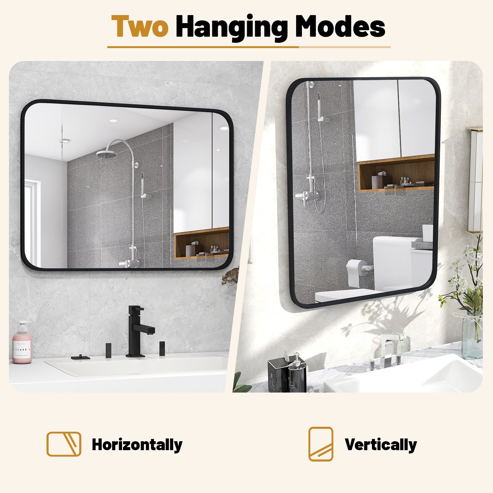 24 x 32 Inch Minimalist Wall Mounted Rectangle Mirror, Black Wall Mirrors at Gallery Canada