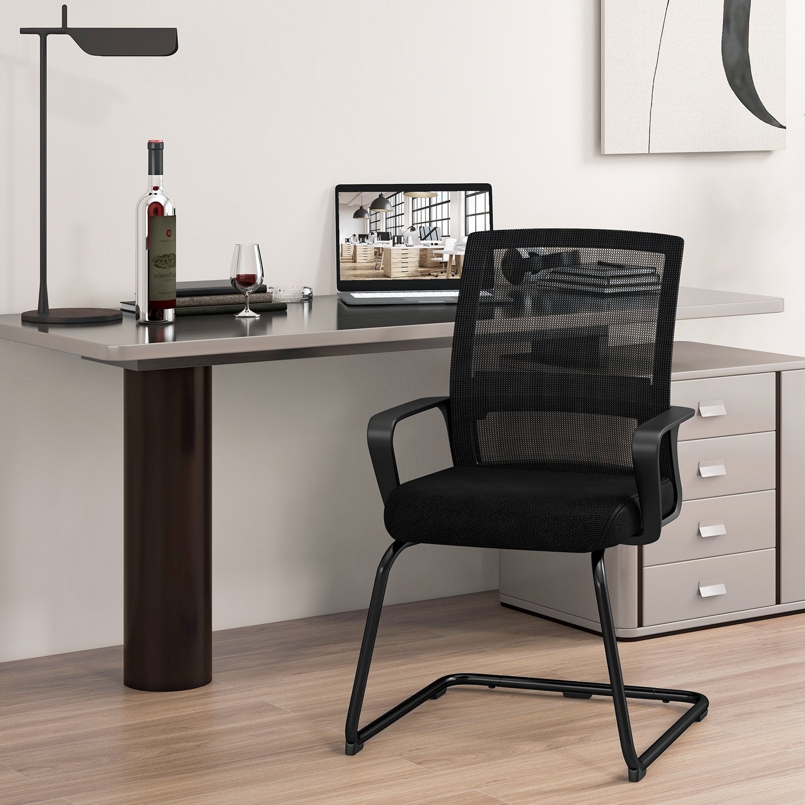 Office Guest Chair with Lumbar Support for Waiting Room-1 Piece, Black Mesh Chairs   at Gallery Canada