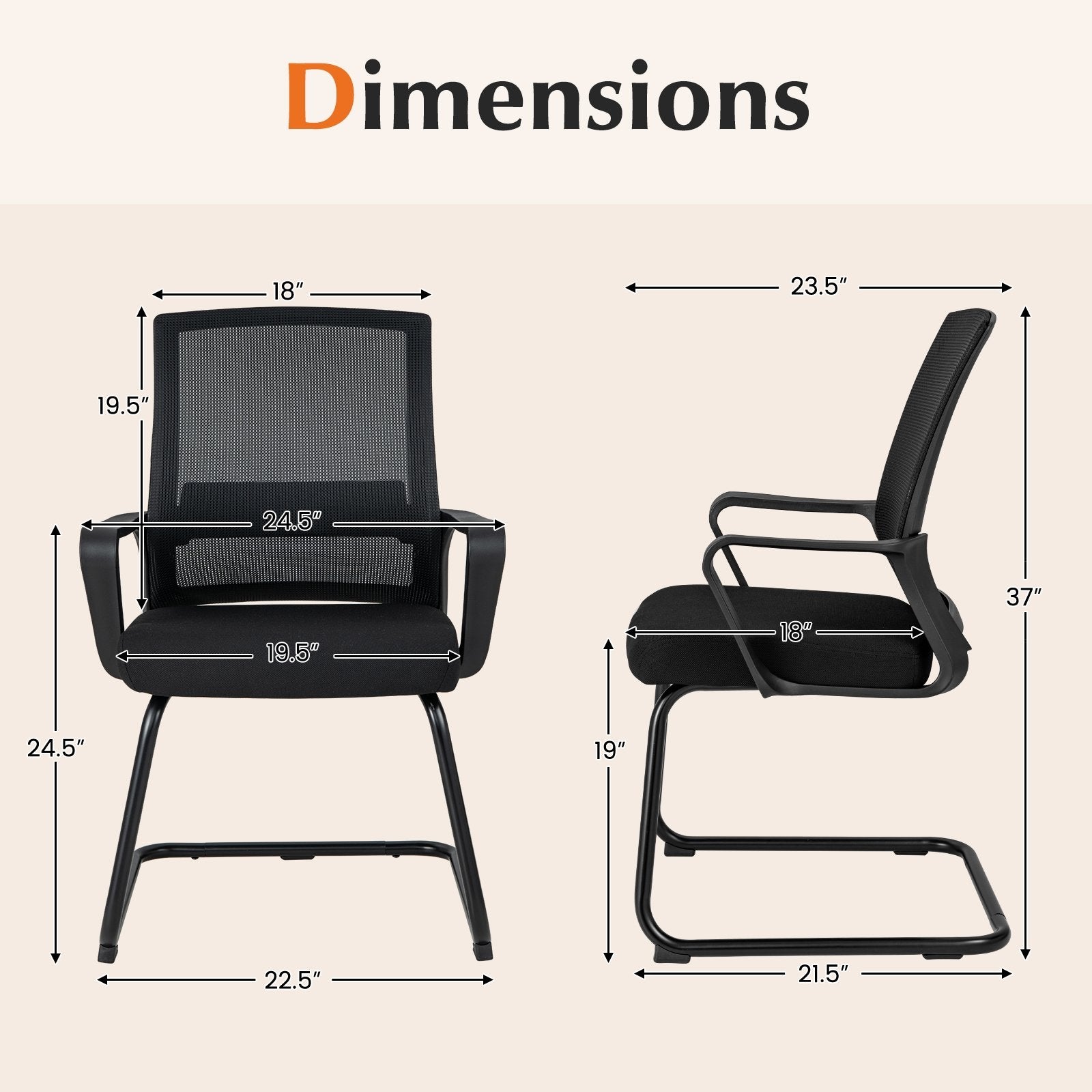 Office Guest Chair with Lumbar Support for Waiting Room-1 Piece, Black Mesh Chairs   at Gallery Canada