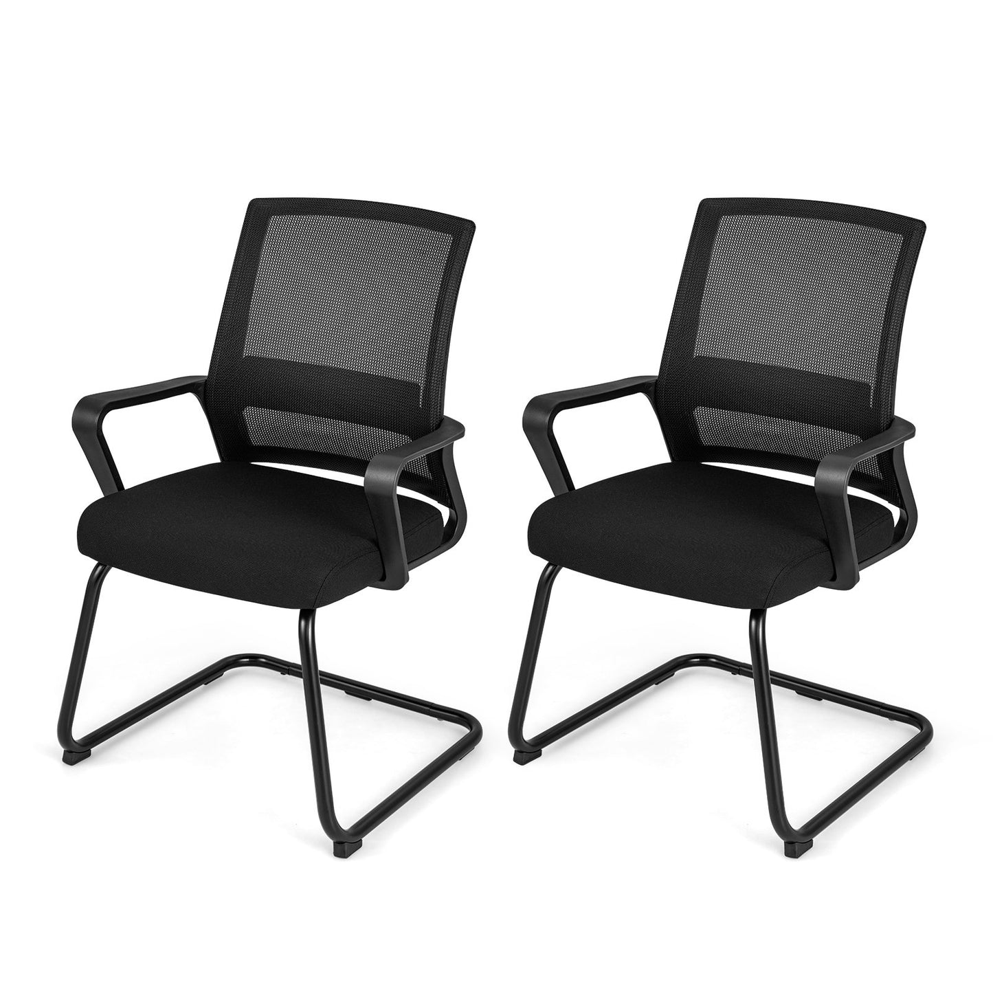 Office Guest Chair with Lumbar Support for Waiting Room-2 Pieces, Black Mesh Chairs   at Gallery Canada