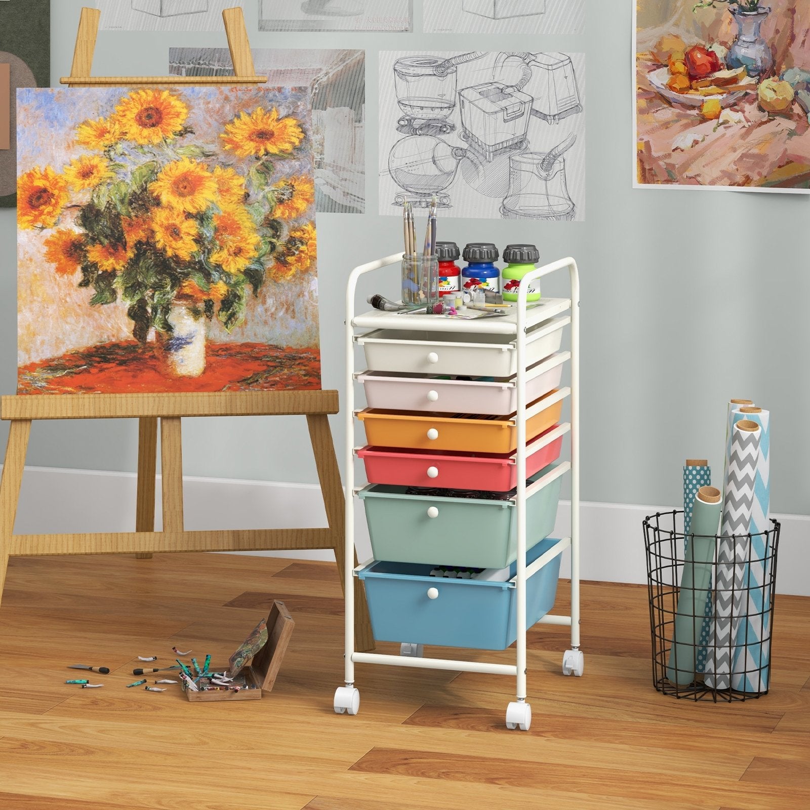 6 Drawers Rolling Storage Cart Organizer-Macaron, Macaron Multicolor File Cabinets   at Gallery Canada