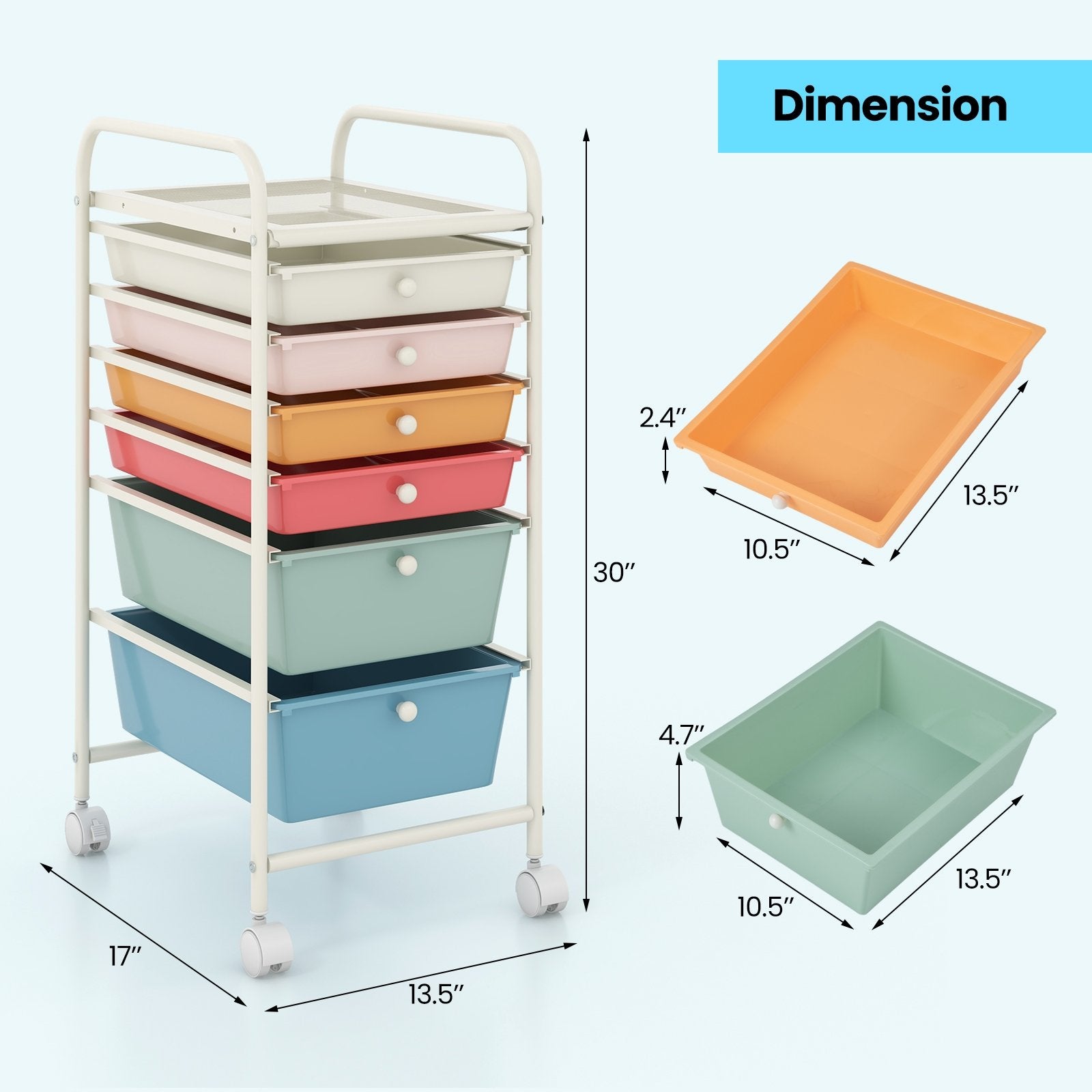 6 Drawers Rolling Storage Cart Organizer-Macaron, Macaron Multicolor File Cabinets   at Gallery Canada