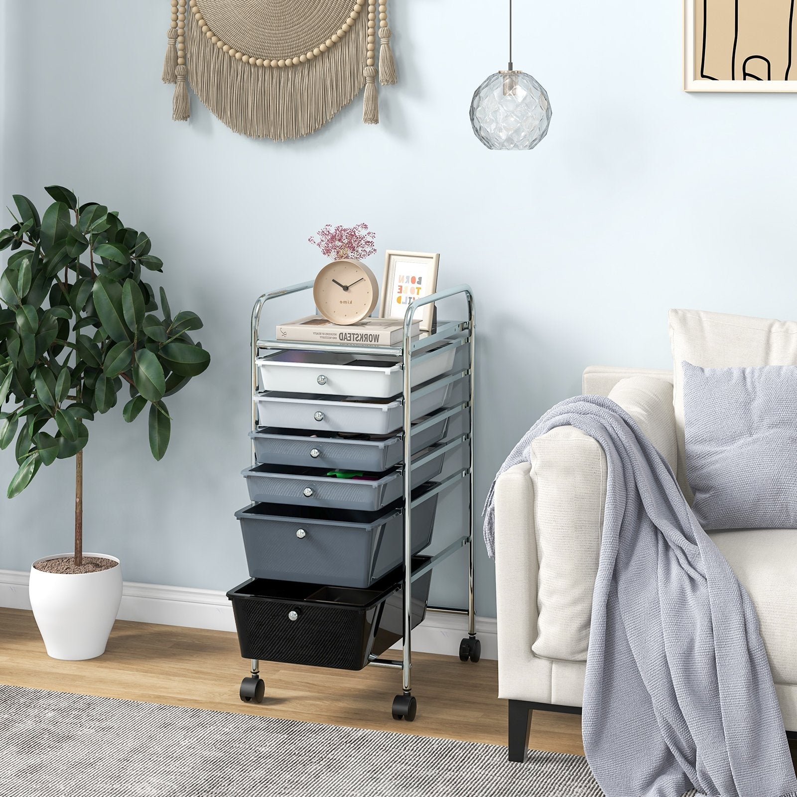 6 Drawers Rolling Storage Cart Organizer, Black & Gray File Cabinets   at Gallery Canada