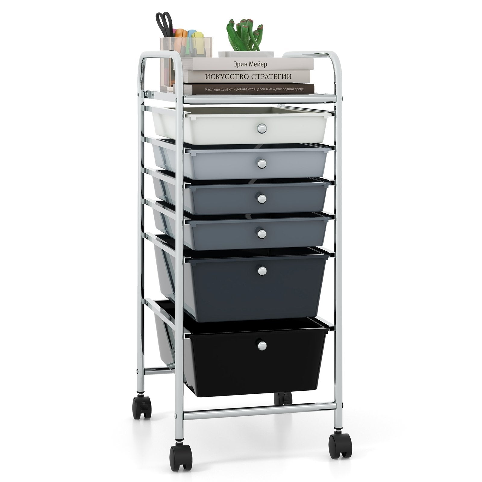 6 Drawers Rolling Storage Cart Organizer, Black & Gray File Cabinets   at Gallery Canada