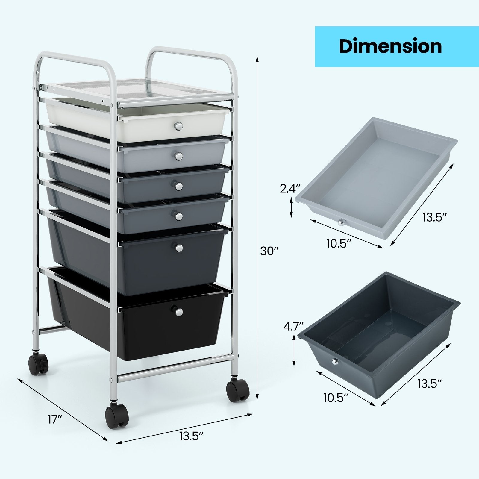 6 Drawers Rolling Storage Cart Organizer, Black & Gray - Gallery Canada