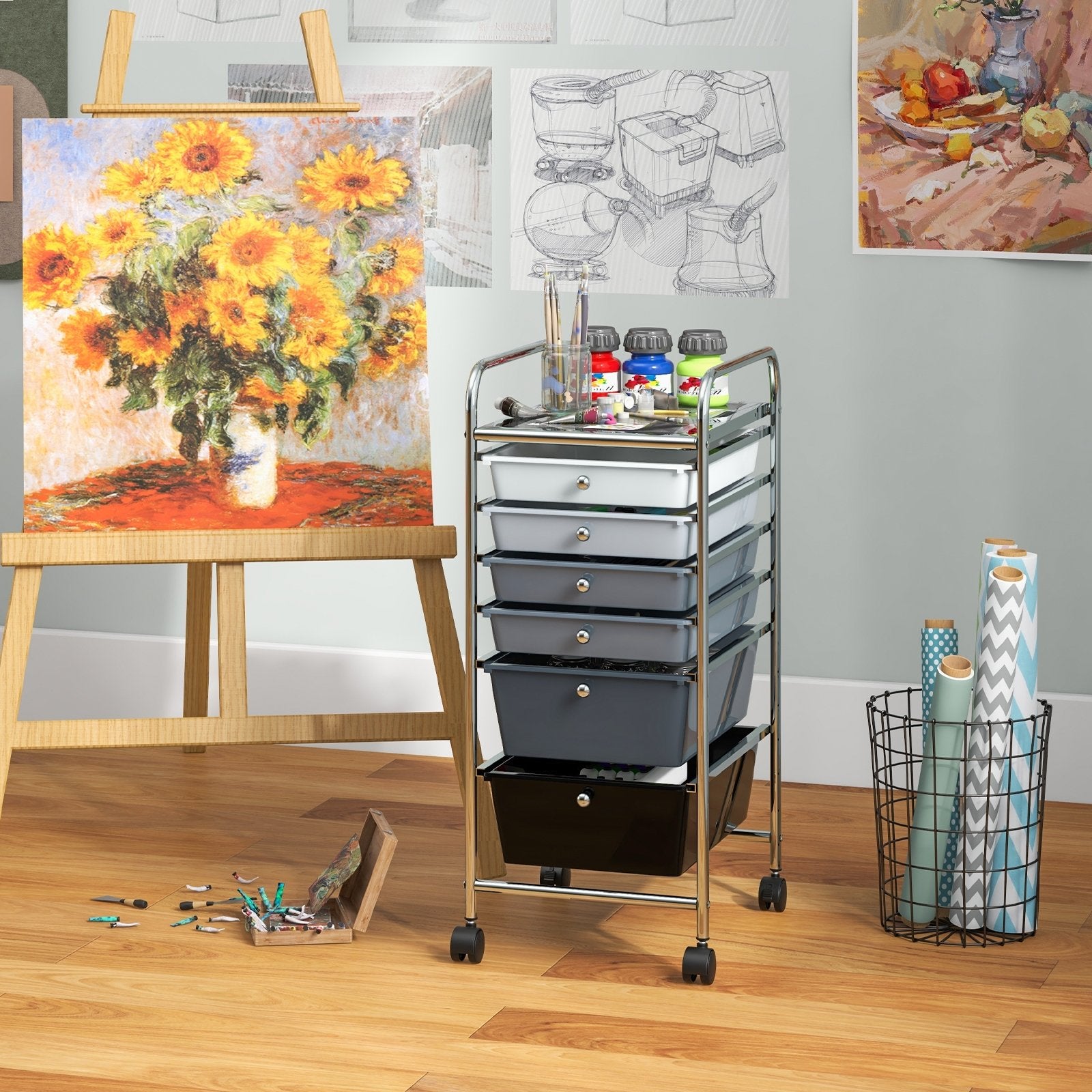 6 Drawers Rolling Storage Cart Organizer, Black & Gray File Cabinets   at Gallery Canada