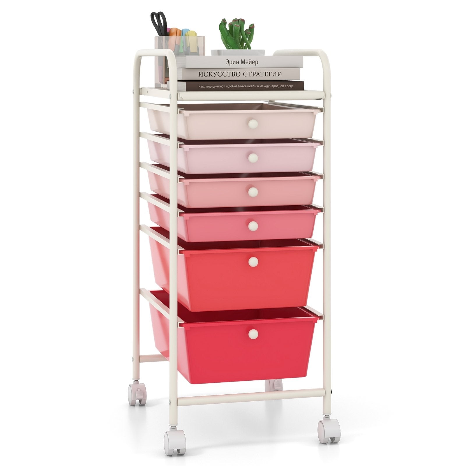 6 Drawers Rolling Storage Cart Organizer, Pink File Cabinets   at Gallery Canada