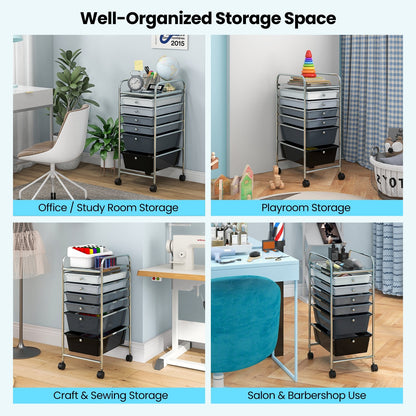 6 Drawers Rolling Storage Cart Organizer, Black & Gray - Gallery Canada