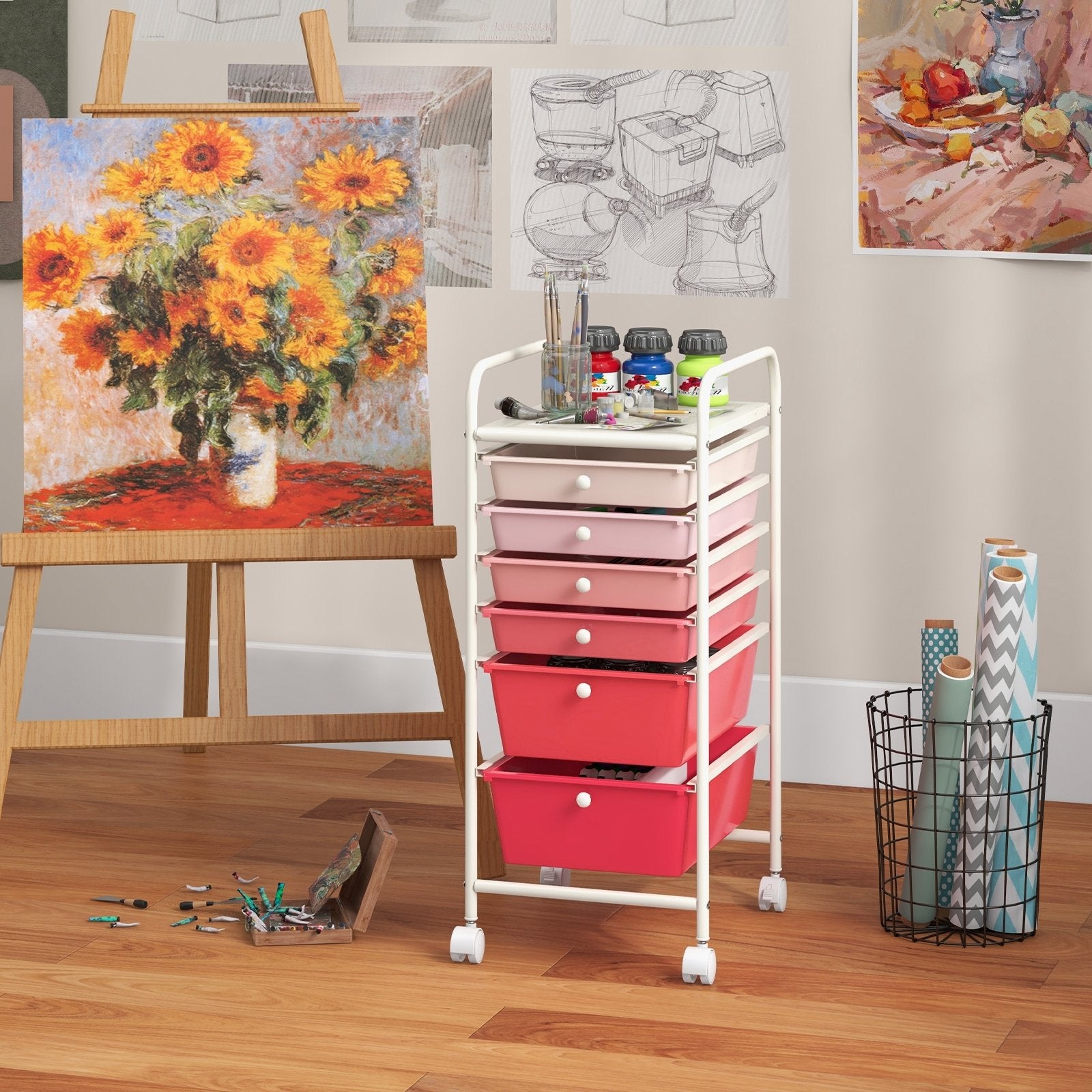 6 Drawers Rolling Storage Cart Organizer, Pink File Cabinets   at Gallery Canada