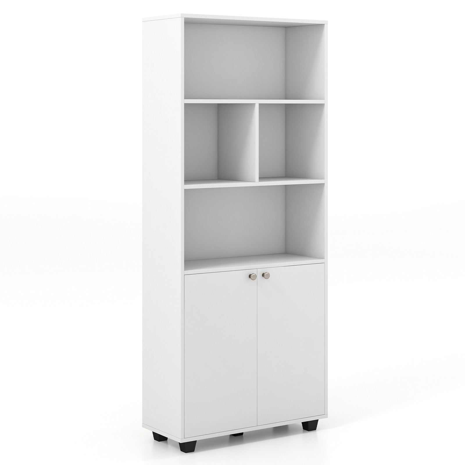 66 Inch Tall Double-Door Bookcase with Adjustable Shelf and Storage Cubes, White Bookcases   at Gallery Canada