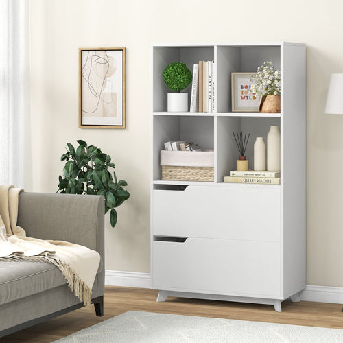 4-Tier Open Bookcase with 2 Drawers and 4 Storage Cubes, White