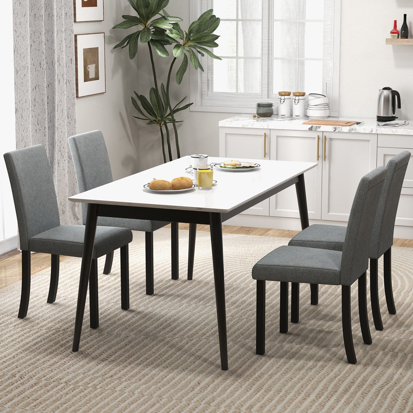 Dining Chair Set of 4 Upholstered Kitchen Dinette Chairs with Wood Frame, Gray Dining Chairs   at Gallery Canada