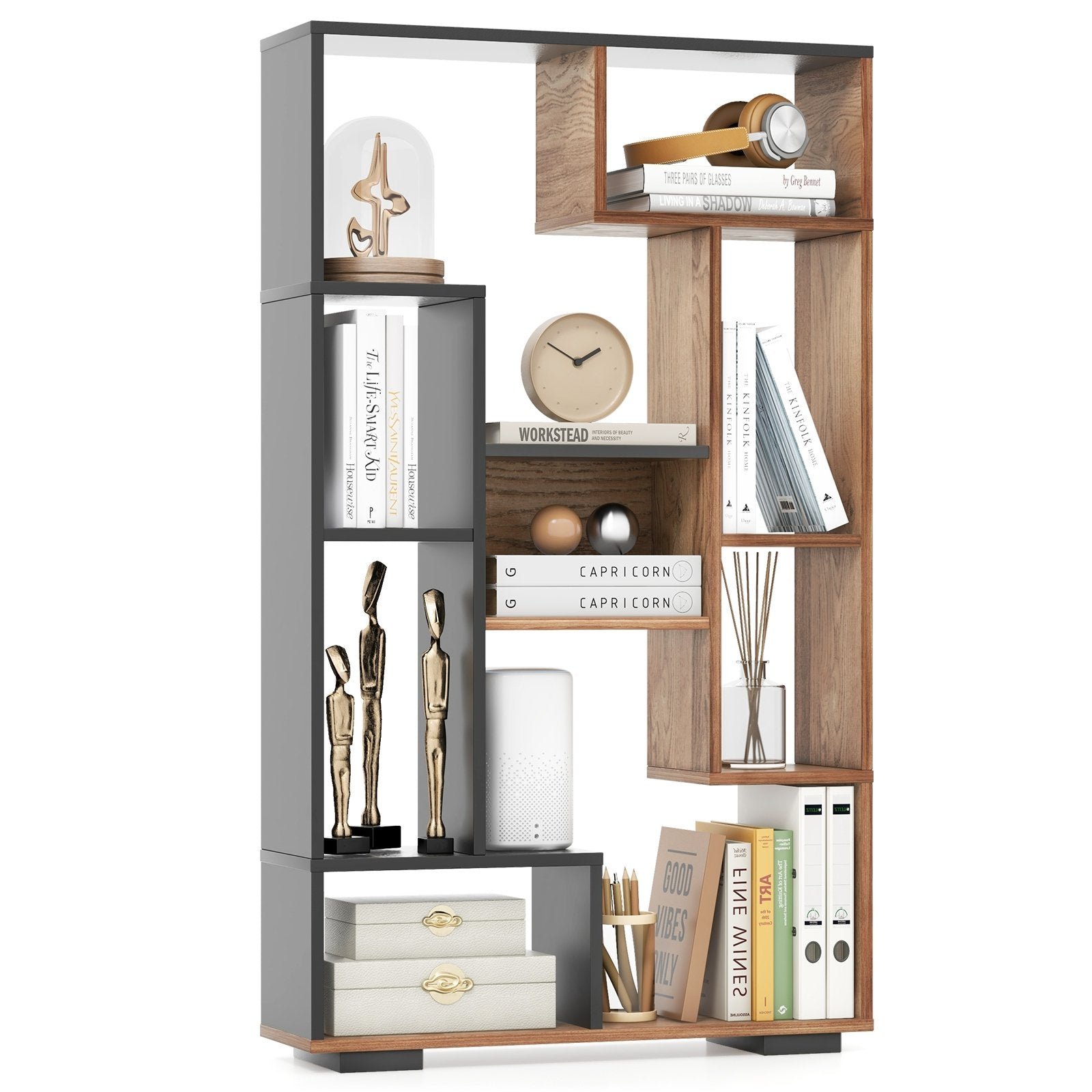 47-Inch Tall Bookshelf for Home Office Living Room, Natural & Black Bookcases   at Gallery Canada